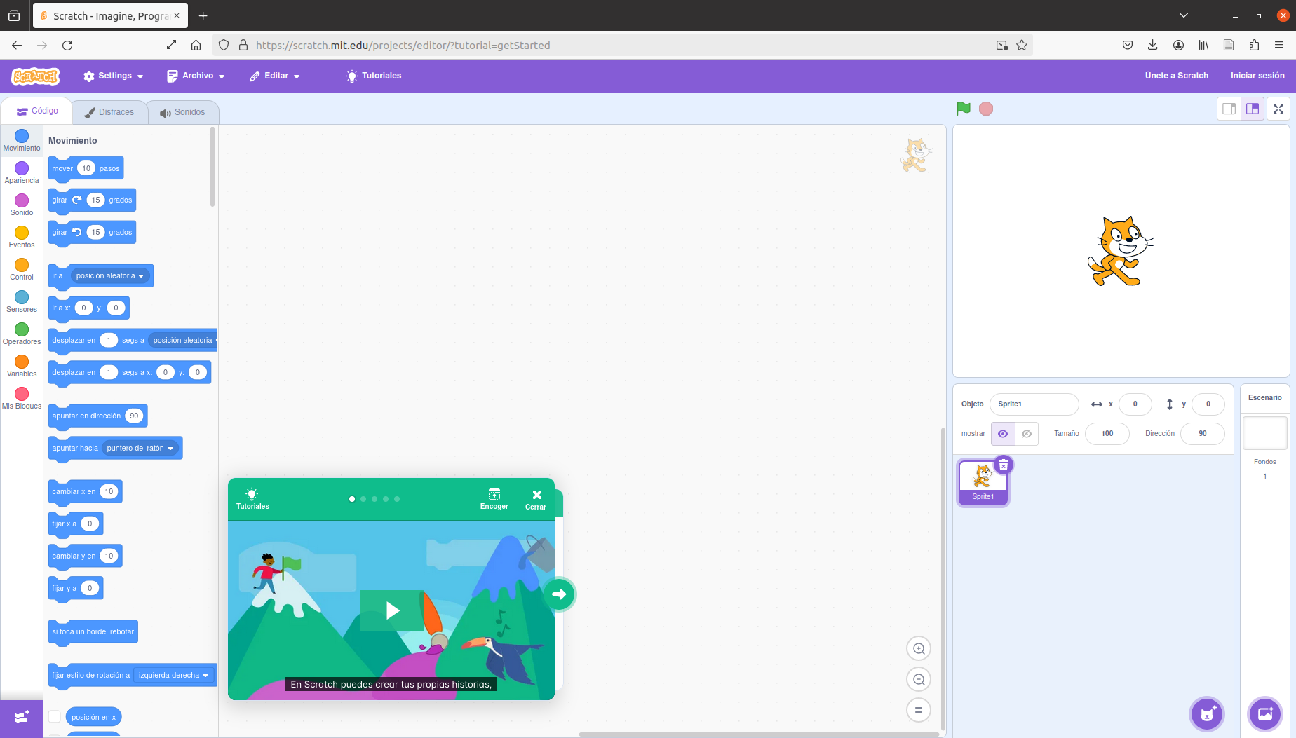 Ambiente de programación de Scratch
